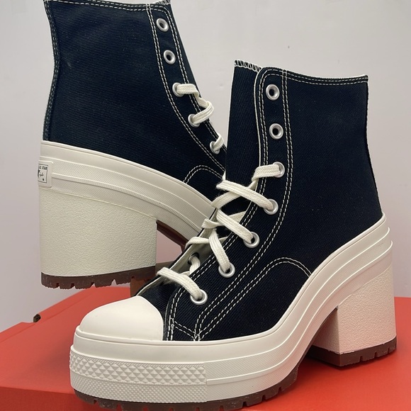 Converse WMNS CHUCK 70 DE LUXE HEEL HI BLACK/EGRET/EGRET A05347C Platform Snkrs - Picture 10 of 16